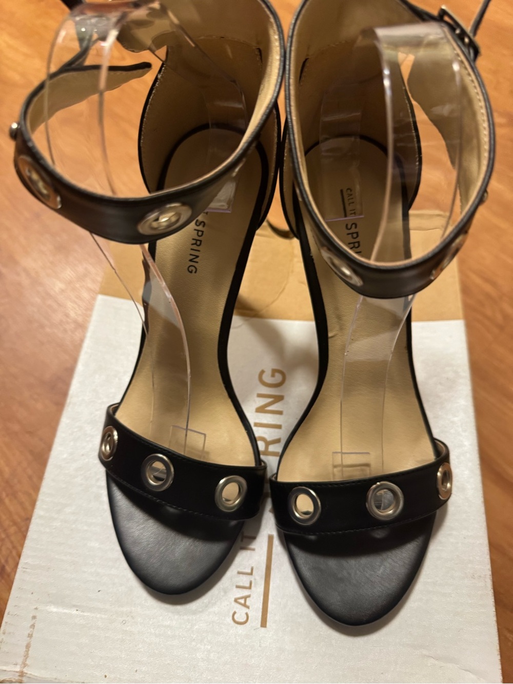 Call It Spring Black Grommet Ankle-Strap Heels